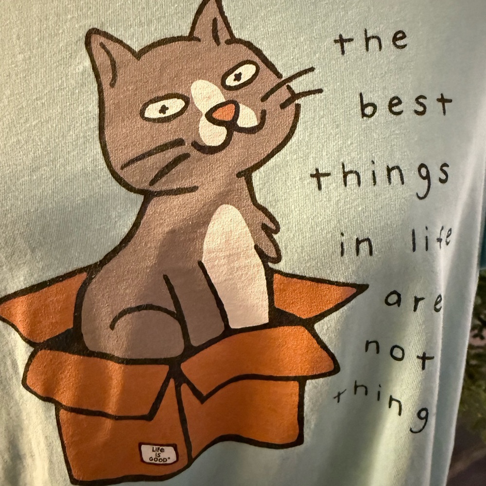 Life Is Good Crushed Lite Women’s Cat In. A Box Short Sleeve Tee. Size XL - Picture 2 of 8